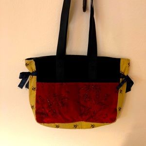 Large tapestry and velvet totebag